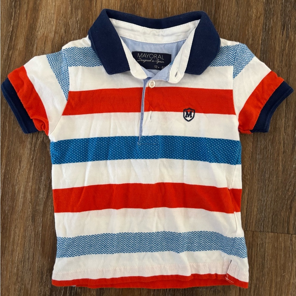 Mayoral Red, Blue & White Striped Polo 12m